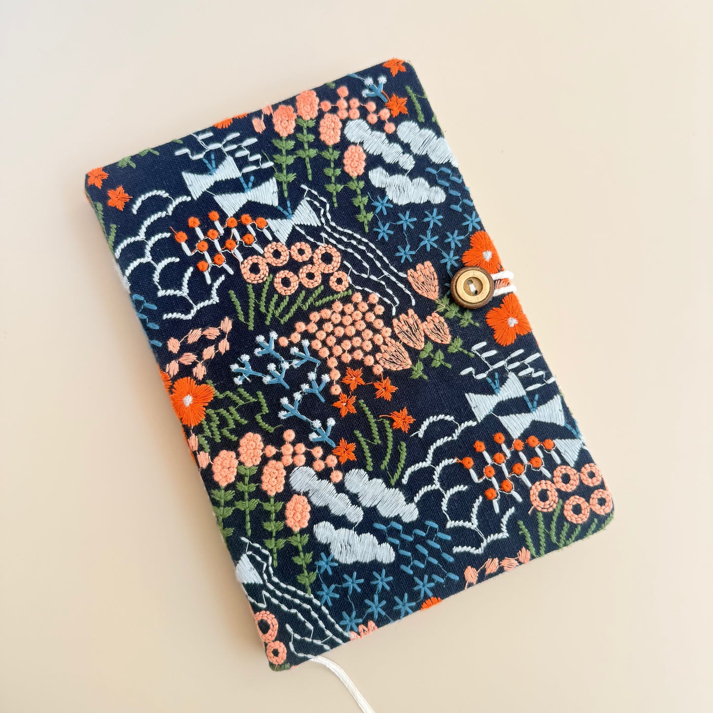 A5 Ivory Japanese-Inspired Botanical Embroidered Fabric Notebook