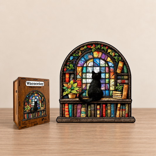 Bookshelf Cat Wooden Jigsaw Puzzle