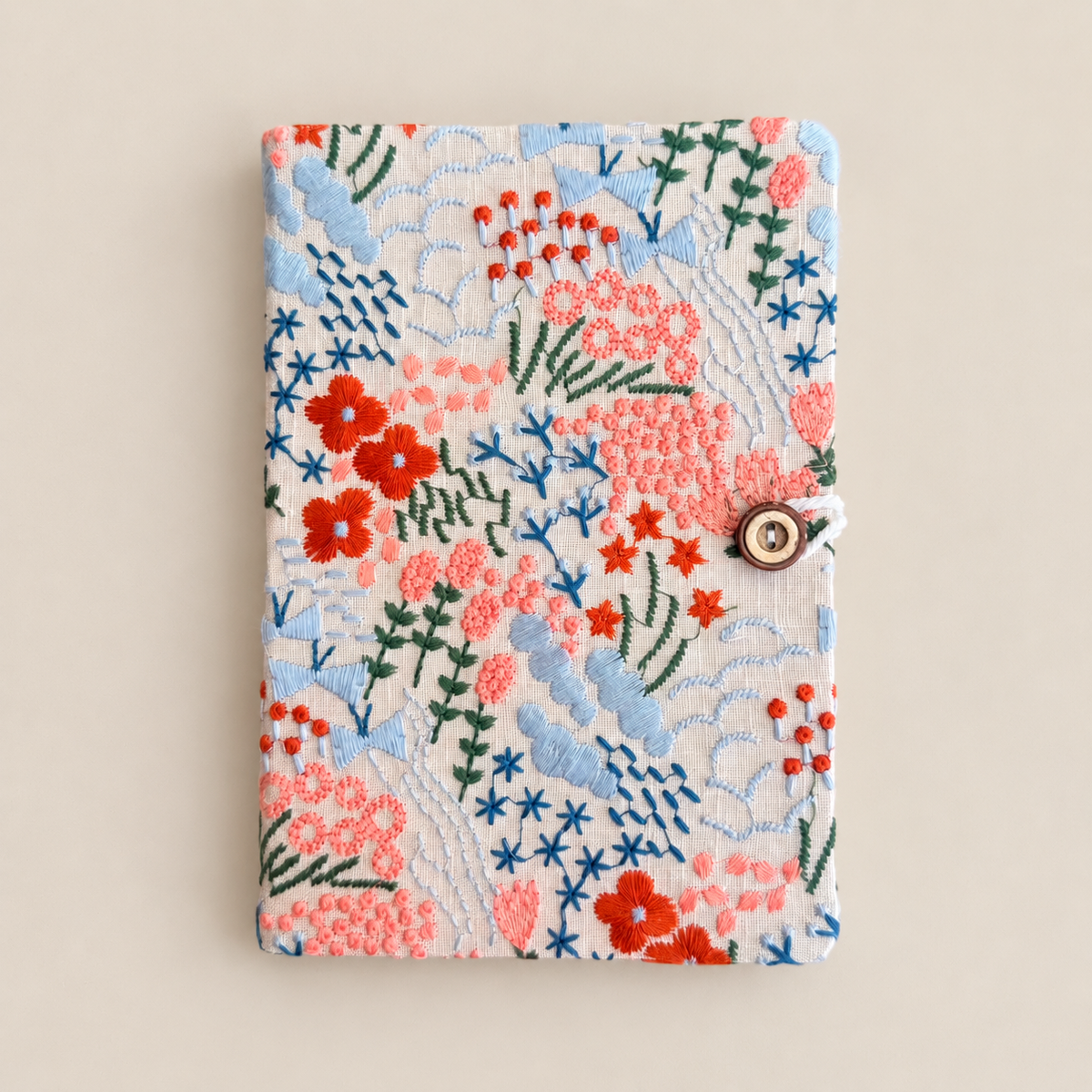 A5 Black Japanese-Inspired Botanical Embroidered Fabric Notebook