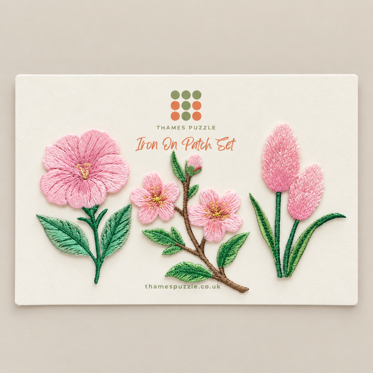 Pink Floral Collection Embroidered Iron-On Patch Set
