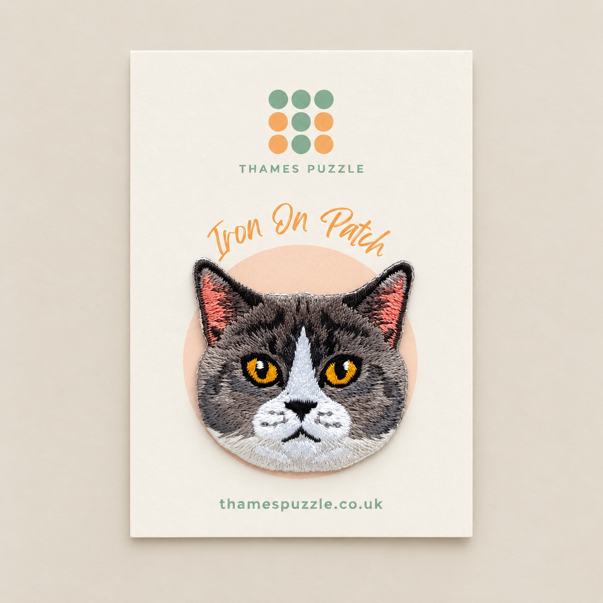 British Shorthair Tuxedo Cat Embroidered Iron-On Patch