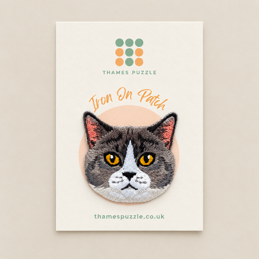 British Shorthair Tuxedo Cat Embroidered Iron-On Patch