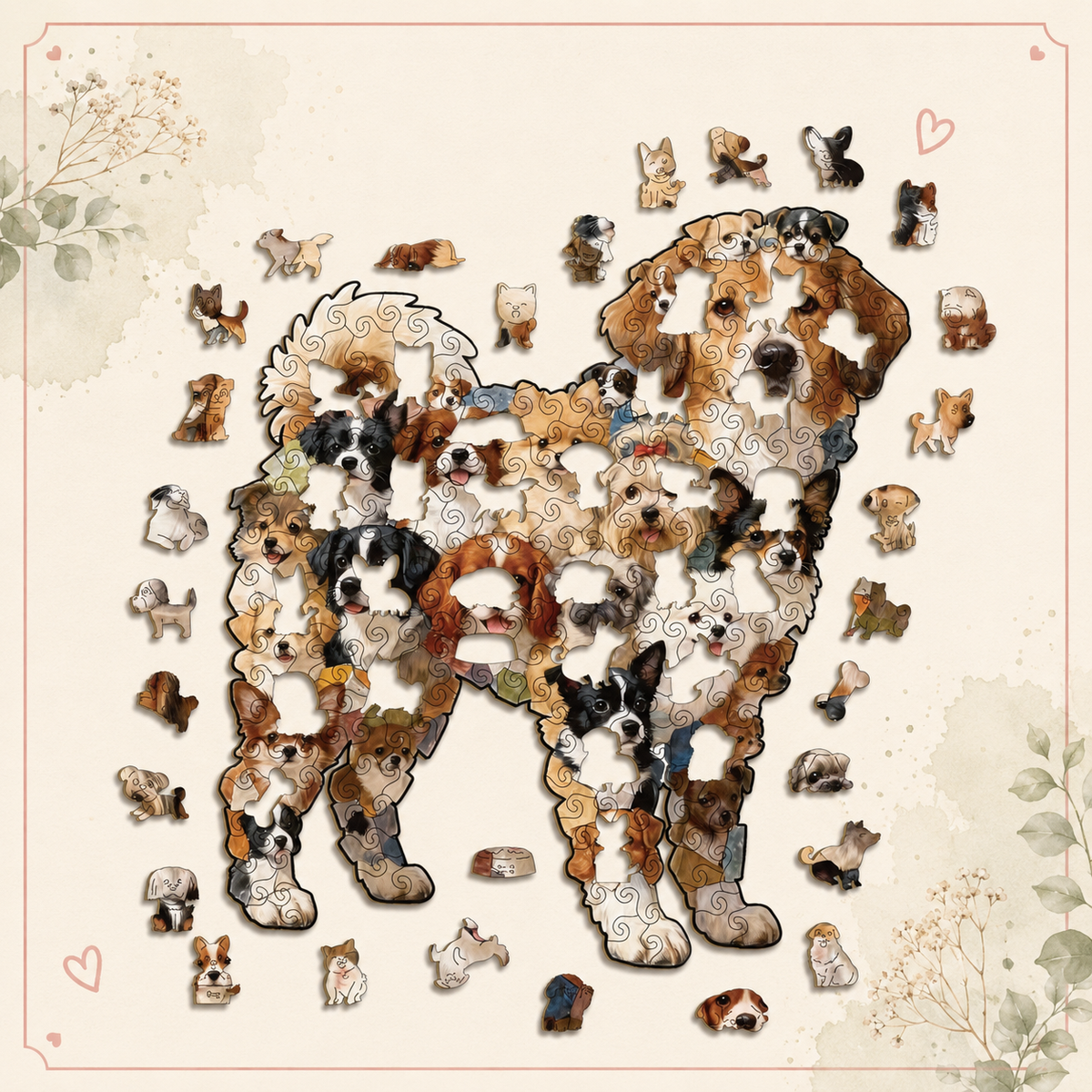 Dog-Shaped Wooden Jigsaw Puzzle
