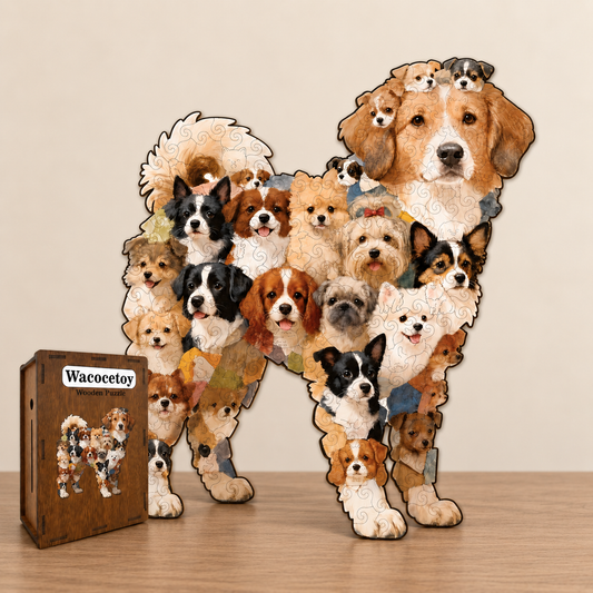 Dog-Shaped Wooden Jigsaw Puzzle