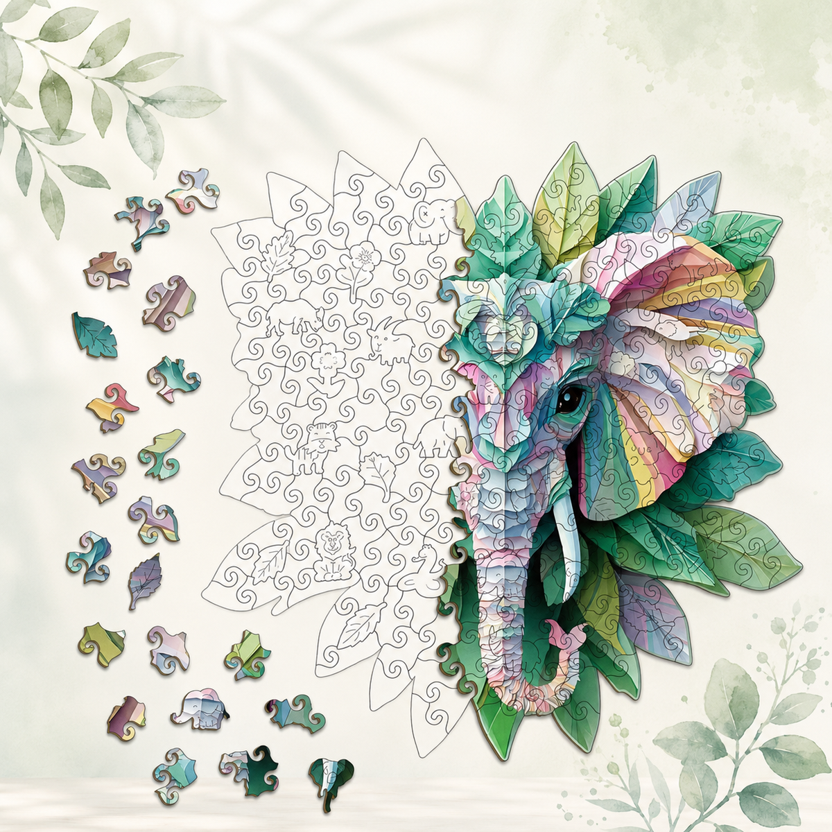 Colourful Elephant Wooden Jigsaw Puzzle