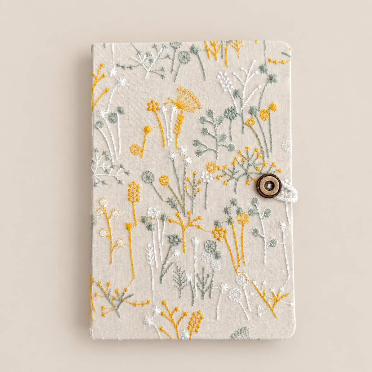 A5 Green Wildflower Embroidered Fabric Notebook