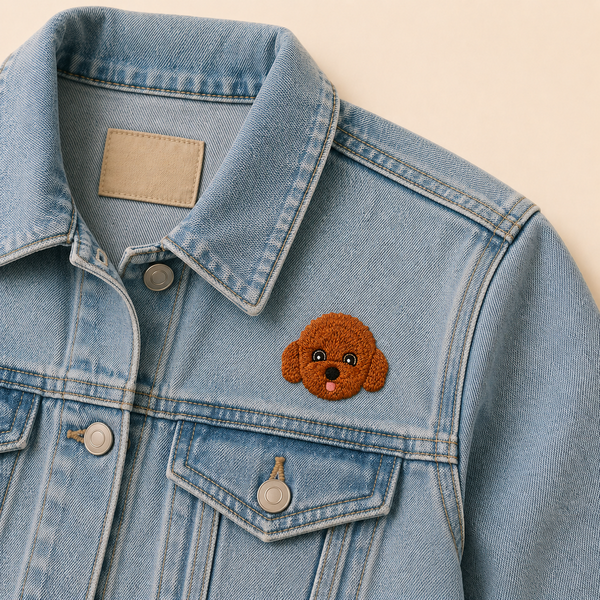 Brown Toy Poodle Dog Embroidered Iron-On Patch