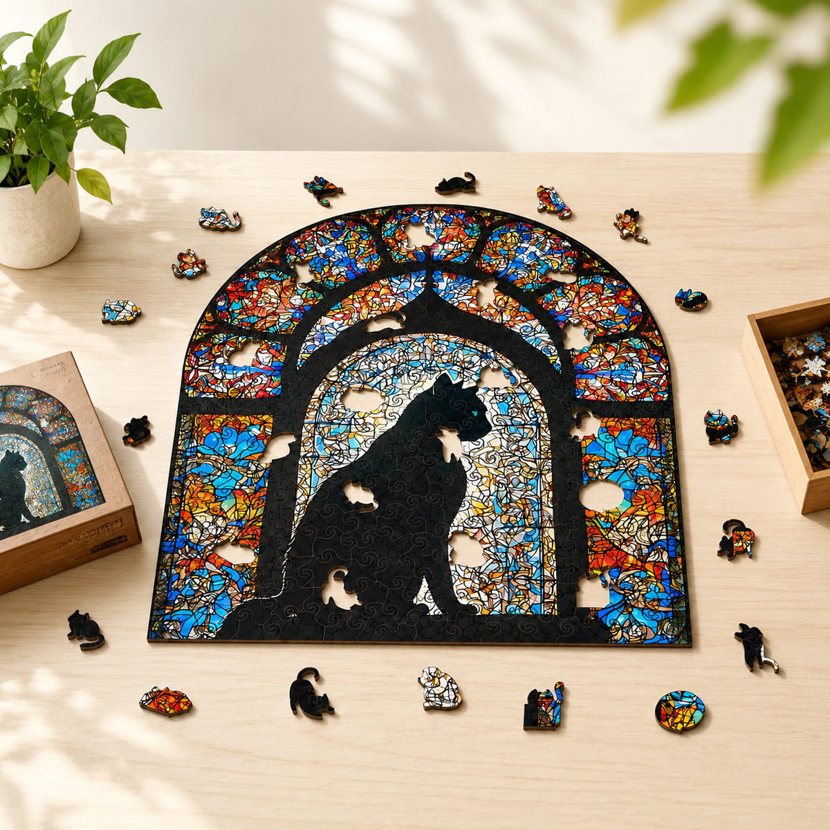 Moonlit Cat Wooden Jigsaw Puzzle