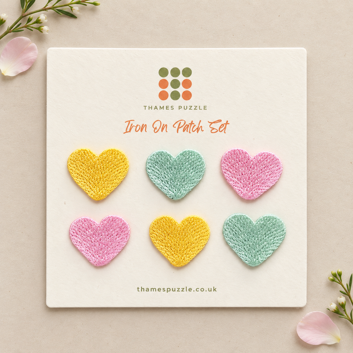 Spring Heart Embroidered Iron-On Patch Set of 6