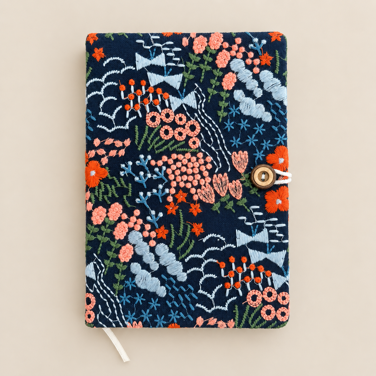 A5 Black Japanese-Inspired Botanical Embroidered Fabric Notebook