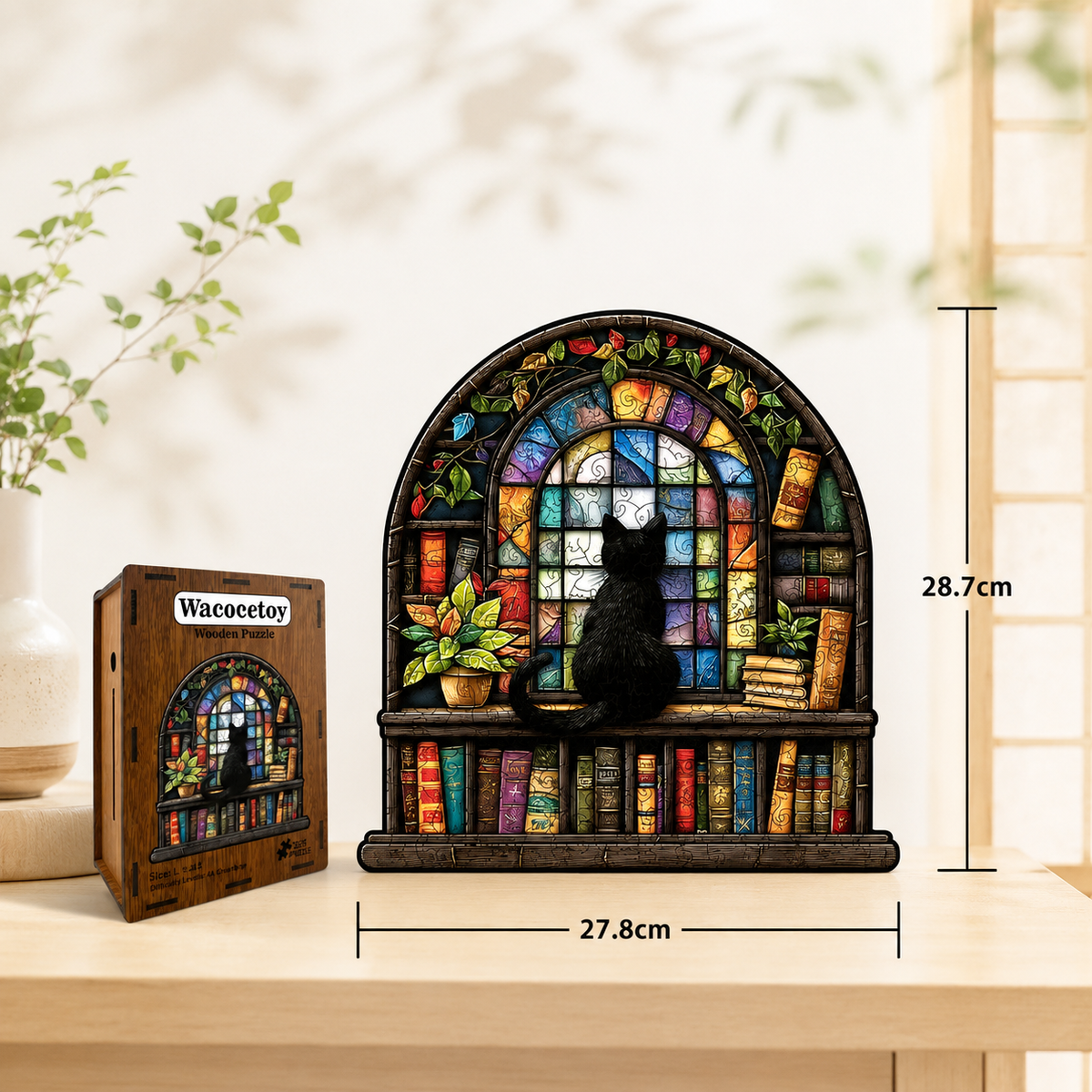 Bookshelf Cat Wooden Jigsaw Puzzle