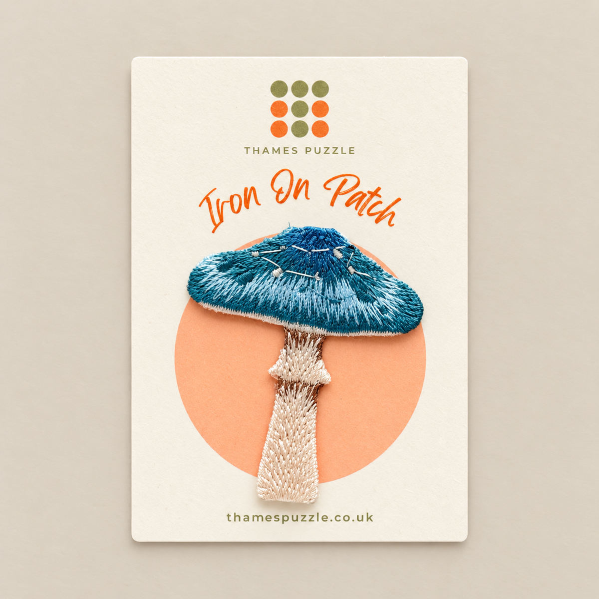 Blue Mushroom Embroidered Iron-On Patch