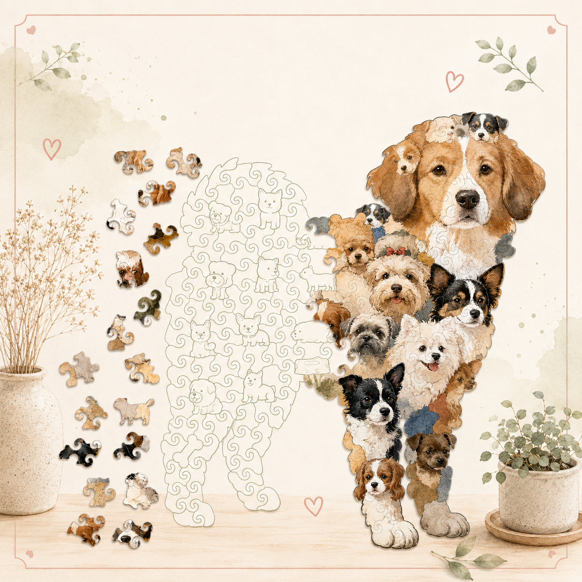 Dog-Shaped Wooden Jigsaw Puzzle