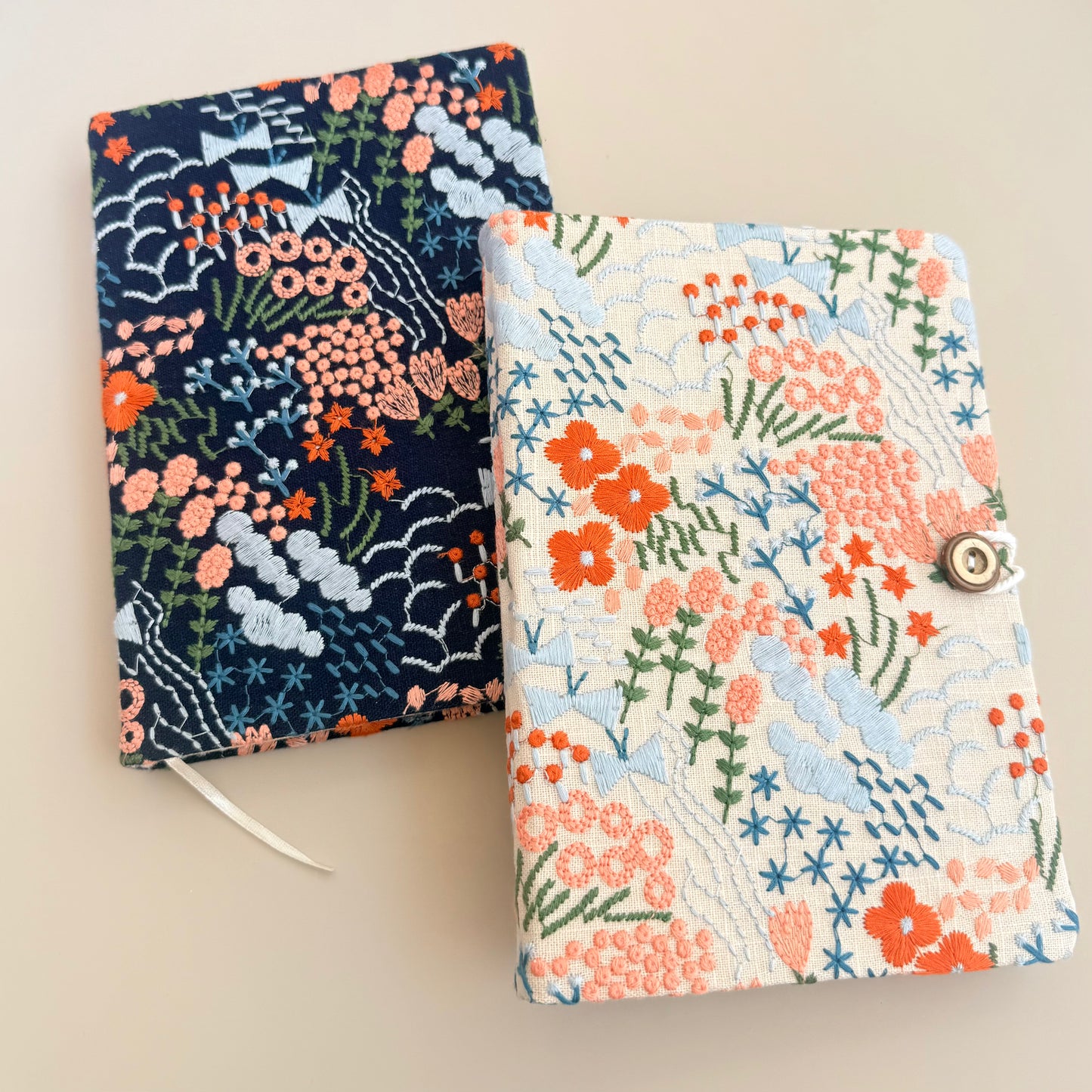 A5 Black Japanese-Inspired Botanical Embroidered Fabric Notebook