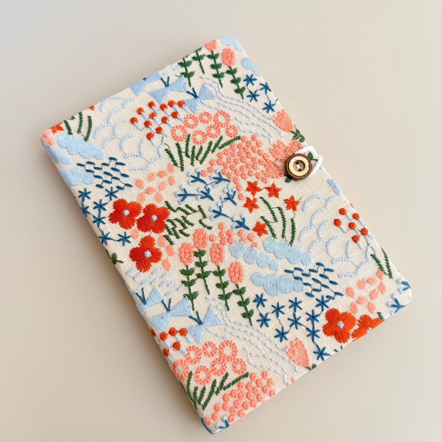 A5 Black Japanese-Inspired Botanical Embroidered Fabric Notebook