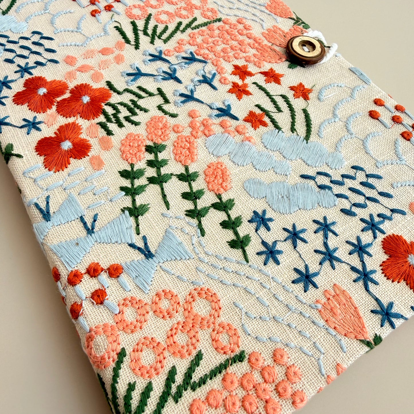 A5 Black Japanese-Inspired Botanical Embroidered Fabric Notebook
